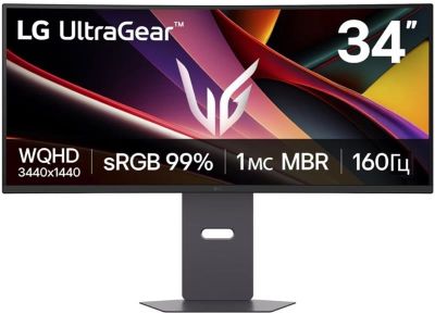 Монітор LG 34" 34G600A-B 2xHDMI, DP, MM, VA, 3440x1440, 160Hz, CURVED, sRGB 99%, FreeSync, HAS, HDR1