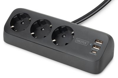 Блок розеток DIGITUS Office, 3xSchuko, 2xUSB-A, 1xUSB-C, 16A, 1.5м, вилка Schuko, чорний