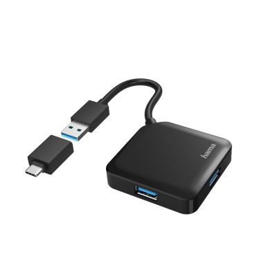 Хаб Hama USB-A/USB-С > 4xUSB-A3.2, 0.15м, чорний
