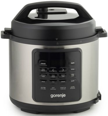 Мультиварка-скороварка Gorenje, 1000Вт, чаша-6л, електронне керув., 8 програм, метал/пластик, чорний