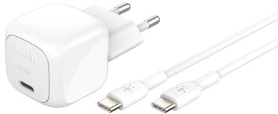 Зарядний пристрій мережевий Belkin 30Вт USB-С PD PPS, кабель USB-С > USB-C, 1м, PVC, білий