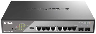 Комутатор D-Link DSS-200G-10MPP 8xGE PoE, 2xSFP, 242Вт, Некерований