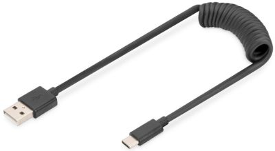 Кабель DIGITUS USB-C > USB-A заряджання/синхронізації, Type-C, спіральний, 1м, чорний