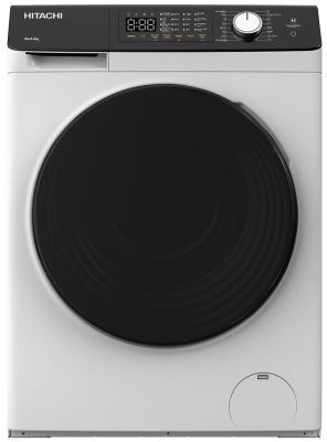 Пральна машина Hitachi фронтальна, 8кг, 1400, B, 60см, дисплей, пара, інвертор, люк чорний, білий