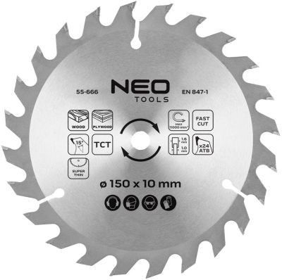 Диск пиляльний  Neo Tools по дереву 150x10-24 1.6мм