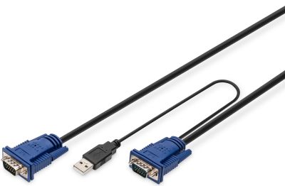 Кабель DIGITUS KVM Cable Set, VGA, PS/2-Mouse, PS/2-Keyboard, USB black, 3м