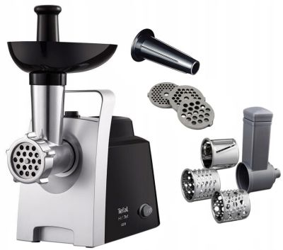 М'ясорубка Tefal HV1 7in1, 1400Вт, 1.7кг/хв, 3 решітки, насадка для ковбас, 3 терки, пластик, чорно-