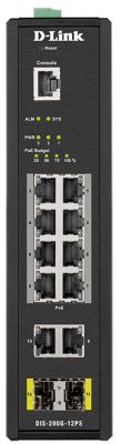 Промисловий комутатор D-Link DIS-200G-12PS 10x1GE PoE, 2xSFP, 240Вт