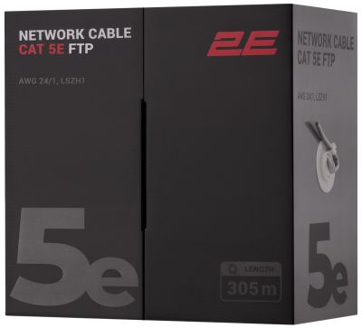 Кабель "вита пара" 2E CAT 5e, FTP, 305м, AWG 23/1, LSZH-1, сірий