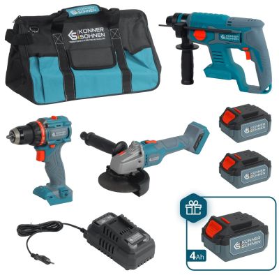 Набір із трьох акумуляторних інструментів Konner&amp;Sohnen KS RHAGD 20V SET 3 PLUS 20В шурупокрут, шліф