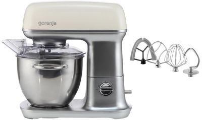 Кухонна машина Gorenje 1000Вт, чаша-метал, корпус-метал, насадок-4, сріблясто-бежевий