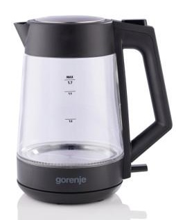 Електрочайник Gorenje 1.7л, 2,200 Вт, strix контроль, скло, чорний