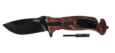Ніж складаний Neo Tools, 6в1, 220мм, лезо 90мм, кремінь, свисток, гайковий ключ, лопатка для ременя,