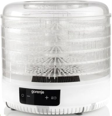 Сушарка для продуктів Gorenje 380Вт, піддонів - 5x2.8см, діаметр - 31см, макс - 70°С, алюміній, плас
