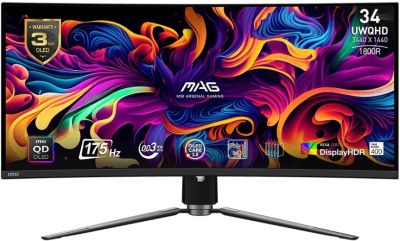 Монітор MSI 34" MAG 341CQP 2xHDMI, DP, USB-C, 2xUSB, QD-OLED, 3440x1440, 21:9, 175Hz, 0.03ms, sRGB 1