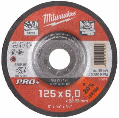Диск шліфувальний Milwaukee по металу PRO+, 125х6х22.23мм