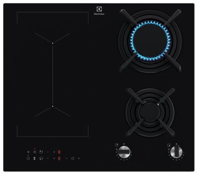 Варильна поверхня Electrolux комбінована (2 газ + 2 інд), 60см, розширена зона, чавун, чорний