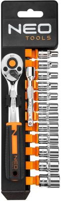 Набір торцевих головок Neo Tools, 1/4", тріскачка 90 зубців, CrV, 14шт