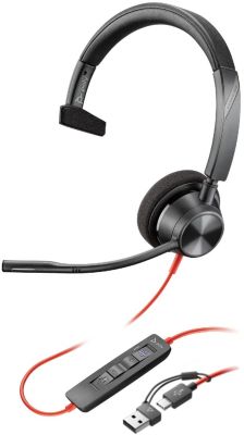 Гарнітура комп'ютерна моно On-ear Poly Blackwire 3310-M, USB-A, USB-C, всеспрямований, Microsoft Tea