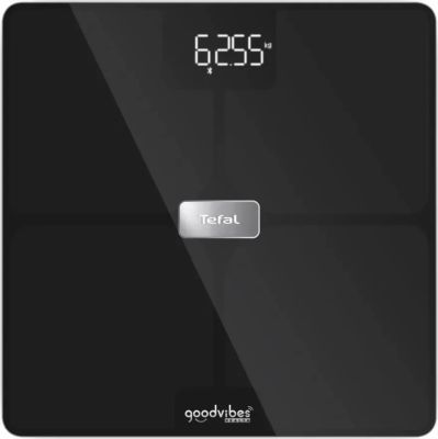 Ваги Tefal підлогові Body Fat Goodvibes Health, 180кг, 1 х Li-ion, кабель USB в комплекті, скло, чор