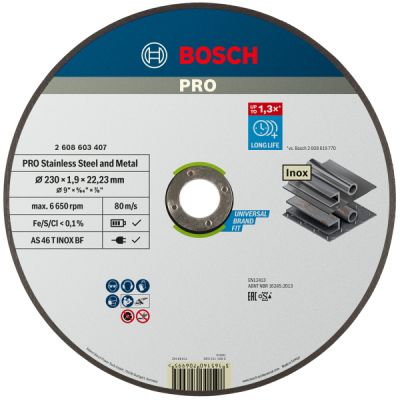 Диск відрізний Bosch Professional для нержавіючої сталі та металу 230x1.9x22.23мм
