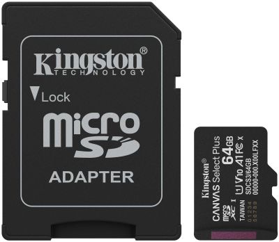 Карта пам'яті Kingston microSD   64GB C10 UHS-I A1 V10 R100MB/s + SD