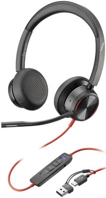 Гарнітура комп'ютерна стерео On-ear Poly Blackwire 8225-M, USB-A, USB-C, всеспрямований, ANC, Acoust
