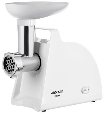 М'ясорубка ARDESTO, 1700Вт, 1.6кг/хв, 2 решітки, насадка для ковбас, кеббе, пластик, білий