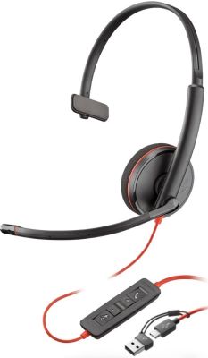 Гарнітура комп'ютерна моно On-ear Poly Blackwire 3210, USB-A, USB-C, всеспрямований, чорний