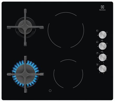 Варильна поверхня Electrolux комбінована (2 газ + 2 склокерам.), 60см, чавун, чорний