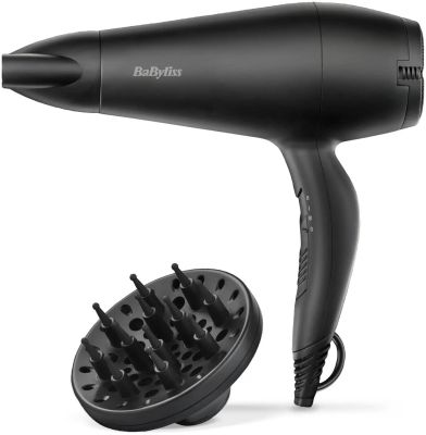 Фен Babyliss Power Smooth, 2000Вт, 2 режими, іонізація, хол. обдув, 2 насадки, чорний