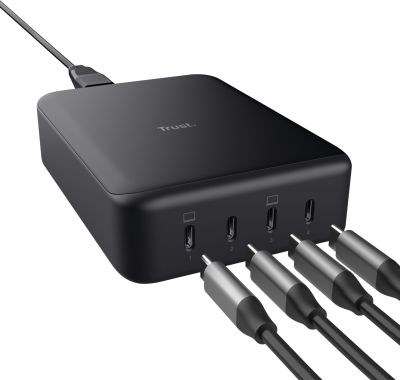 Зарядний пристрій мережевий Trust Maxo 240Вт,GaN, 4xUSB-C,PD, чорний