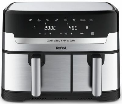 Мультипіч Tefal Dual EasyFry&amp;Grill AirFryer, 2700Вт, чаша-5.2+3.1л, сенсорне керув., 2 чаши, гриль,