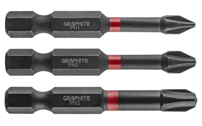 Біти GRAPHITE 1/4", ударні, PH, 50мм, сталь S2 набір 3шт