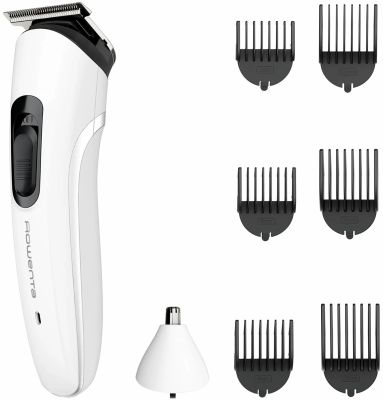 Тример Rowenta Trim&amp;Style, для бороди, носа, вусів і голови, мережа+акум., насадок-7, сталь, білий