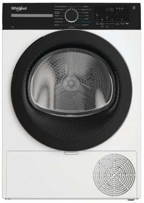 Сушильна машина Whirlpool тепловий насос, 7кг, A+++, 54,3см, дисплей, інвертор, люк чорний, білий