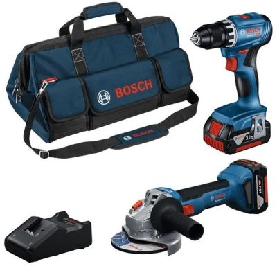 Набір із двох акумуляторних інструментів Bosch Professional 18В дриль-шурупокрут GSR 18V-45, Шліфмаш