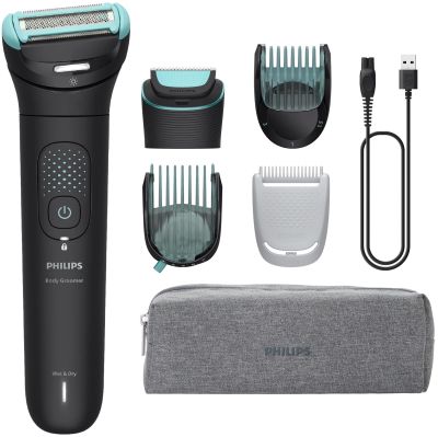 Тример Philips Series 7000, для тіла та інтимних зон, акум., насадок-5, сталь, чорний