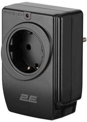 Адаптер мережевий 2E 1xТипF, 16A, 2*USB-A, фільтр, чорний