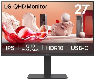 Монітор LG 27" 27BA65QB-B HDMI, 2xDP, USB-C, MM, IPS, 2560x1440, 100Hz, sRGB 98%, Pivot, HDR10