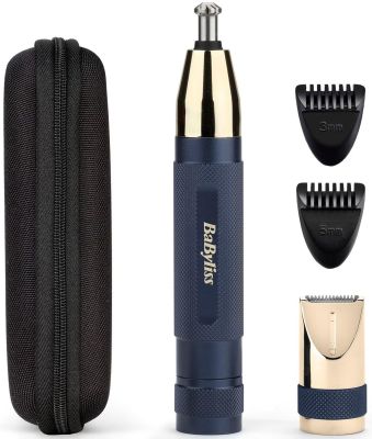 Тример Babyliss Diamond Precision, для брів, вусів, носа та вух, 1хАА, насадок-3, чохол, сталь, сині