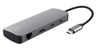 Адаптер Trust Dalyx  8in1 USB-C> 1xUSB-А 3.2/USB-A 2.0/2xUSB-С/HDMI/Ehernet/SD/microSD, Алюміній, 0.