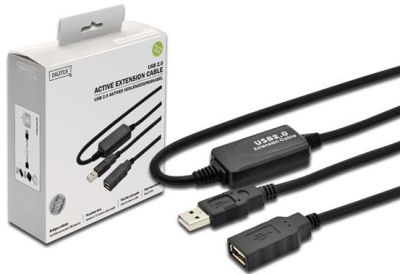 Кабель DIGITUS USB-A (M/F) заряджання/синхронізації, 10м, активний, чорний