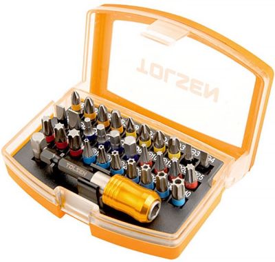 Біти Tolsen, 1/4", подовжувач магнітний, SL,PH,PZ, Torx, кейс, набір 32шт