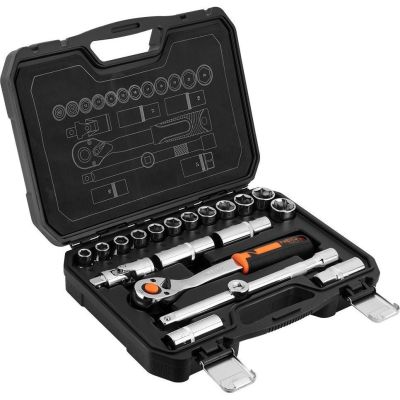 Набір інструментів Neo Tools, набір торцевих головок, 1/2", тріскачка 90 зубців, CrV, кейс, 20шт