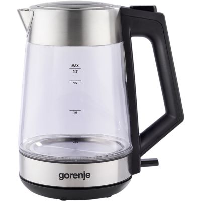 Електрочайник Gorenje 1.7л, 2,200 Вт, strix контроль, скло, нерж