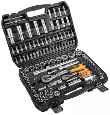 Набір інструментів Neo Tools, набір торцевих головок, 1/2", 1/4", CrV, кейс, 108шт