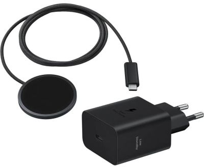 Зарядний пристрій бездротовий Samsung 25Вт Magnetic Wireless, адаптер 45Вт USB-C, сірий темний