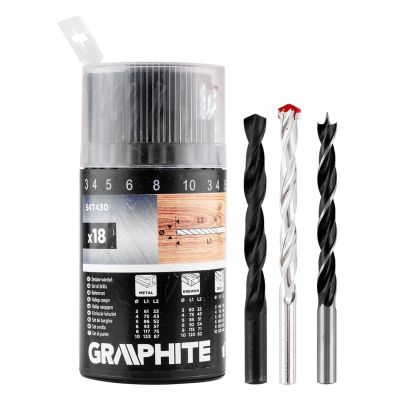Набір свердл GRAPHITE по металу, дереву, цеглі: 3-6, 8, 10 мм, 18шт