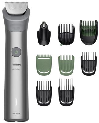 Тример Philips Series 5000, для обличчя, голови, тіла, акум., насадок-9, сталь, сірий